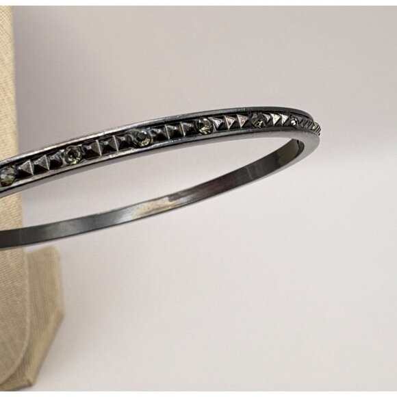 Ann Taylor Loft Metal Bangle Bracelet Black Studded Spike Rhinestone Accents - Picture 6 of 7